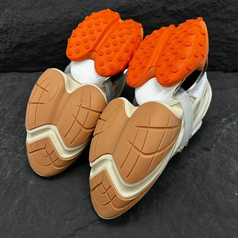 Balmain Unicorn Low-Top Platform Sneakers, Unisex, White And Orange - Picture 6 of 9